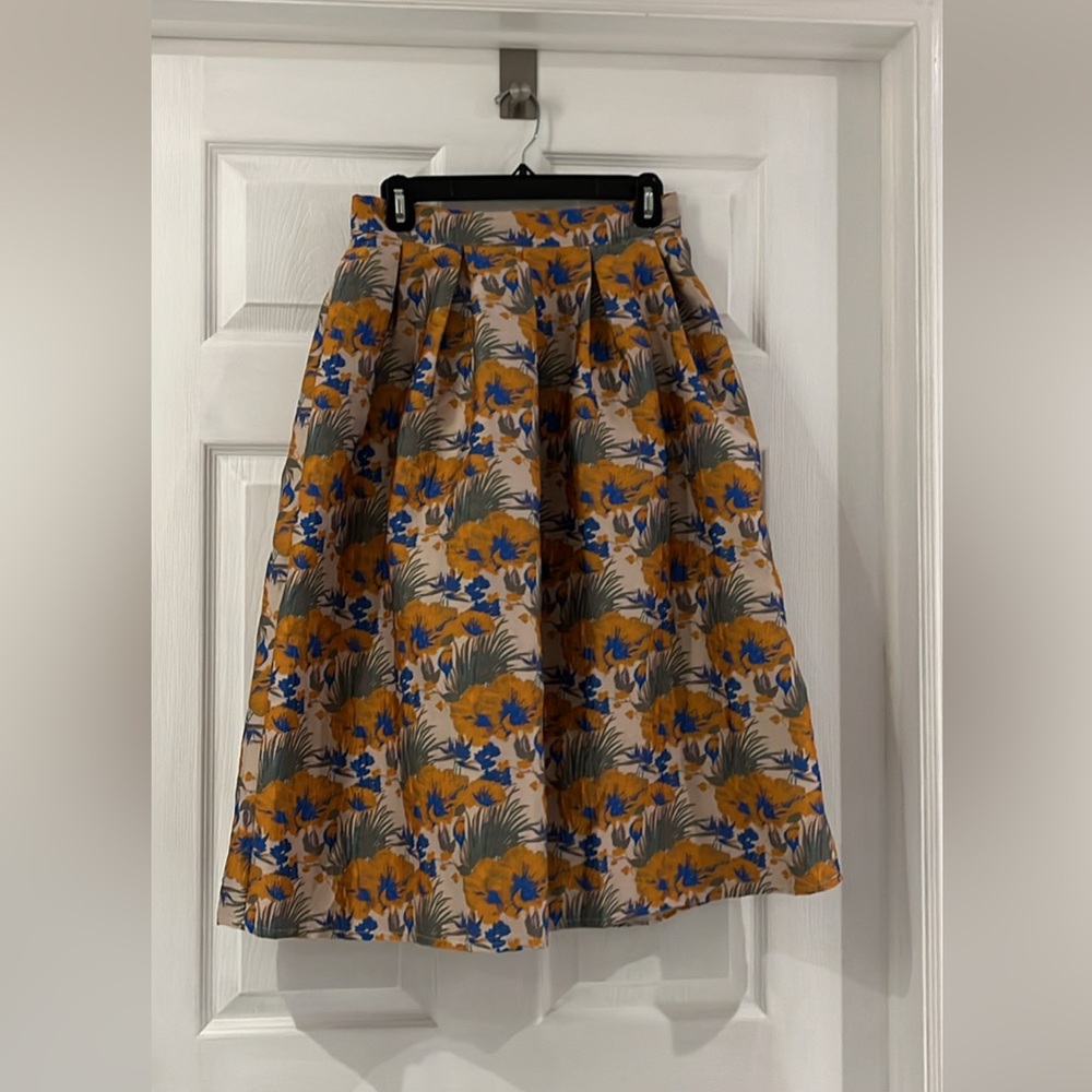 Chicwish Floral A-Line Skirt - Mustard and Cobalt